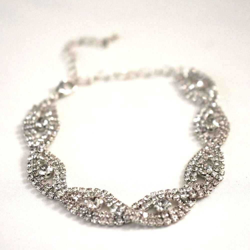 Glittering Elegant Braided Rhinestone Infinity 7" Silver Tone Bridal Bracelet